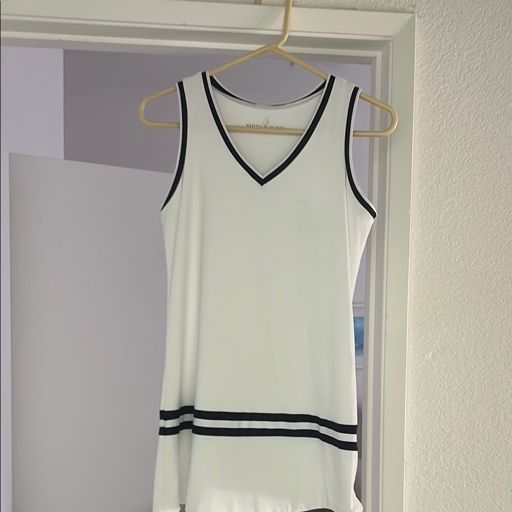 White Sleeveless Tennis dress  Black Trim